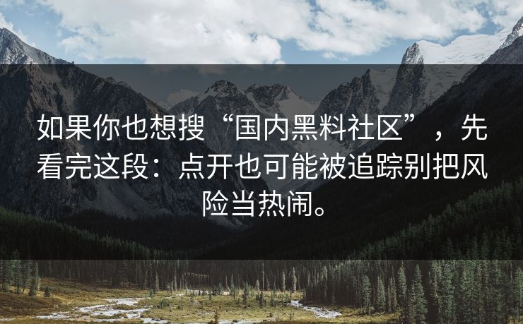 如果你也想搜“国内黑料社区”，先看完这段：点开也可能被追踪别把风险当热闹。